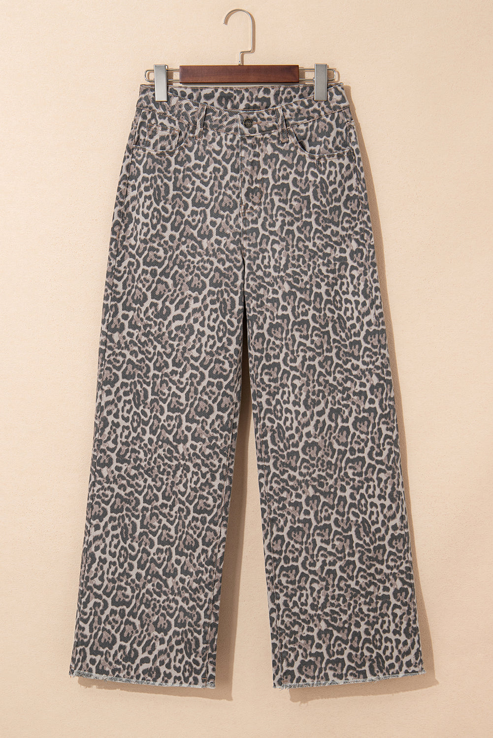Leopard Frayed Edge High Waist Wide Leg Jeans