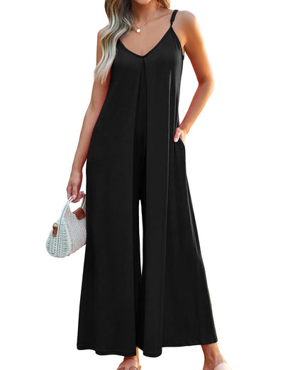 Pleated Wide Leg Pocketed Jumpsuit