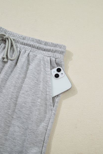 Collared V-Neck Tee & Drawstring Shorts Set