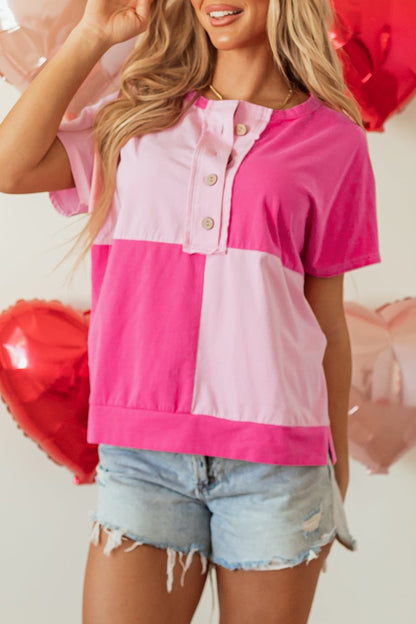 Colorblock Half Buttoned T-Shirt