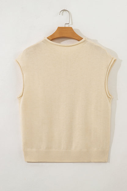 Solid Button-Front Rolled Hem Sweater Top