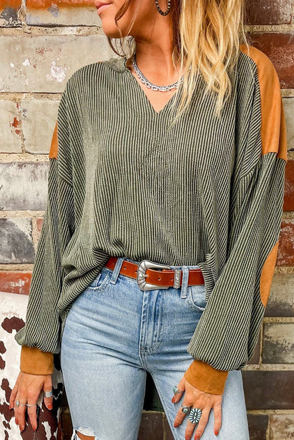 Corded Colorblock V-Neck Top