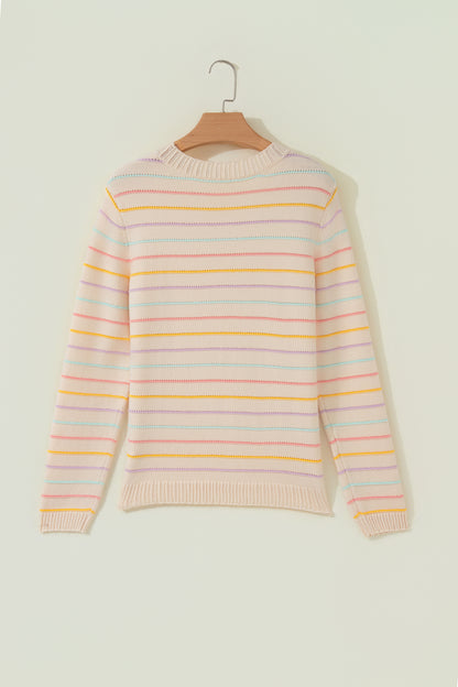 Stripe Crew Neck Long Sleeve Knit Sweater