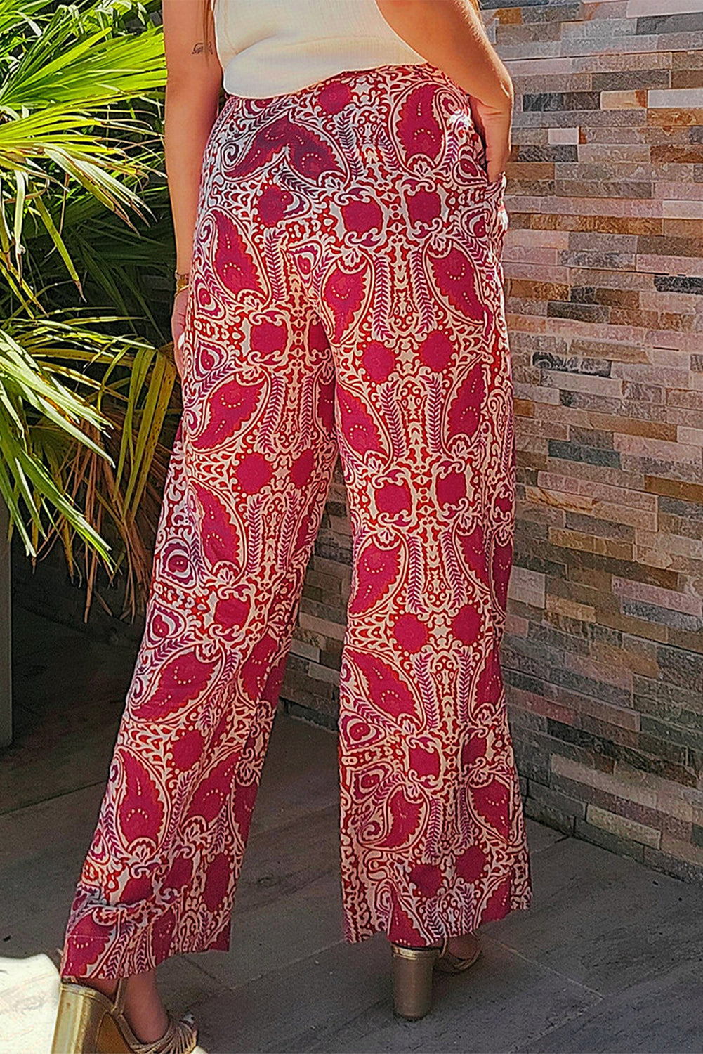 Paisley Buttoned High Waist Pants