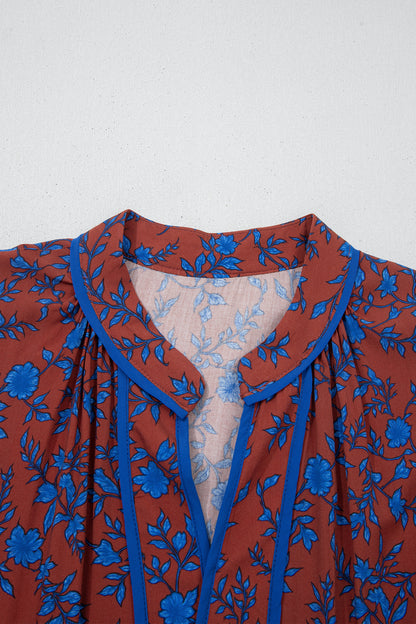 Floral Tiered 3/4 Puff Sleeve Midi Dress