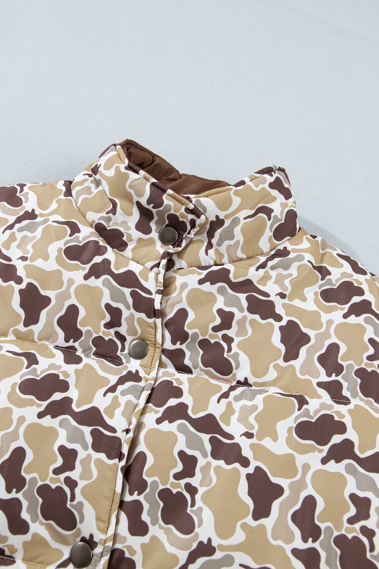 Camo Quilted Button Collar Long Sleeve Puffer Coat