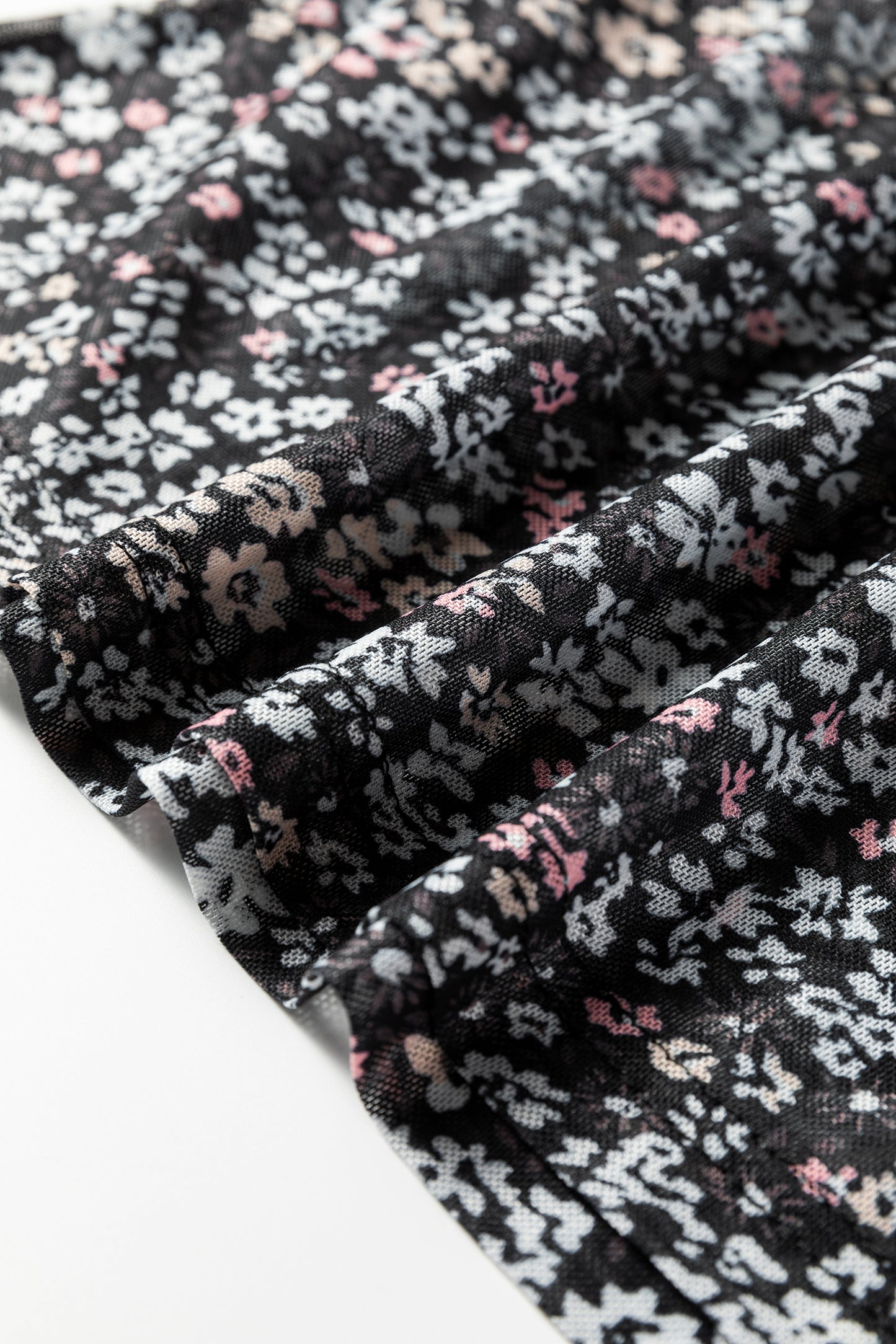 Ditsy Floral Mesh Thumbhole Sleeve Top