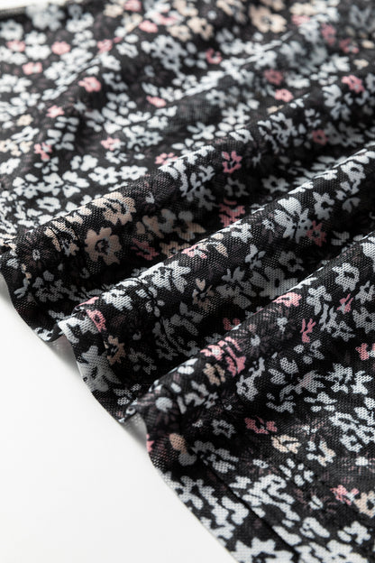 Ditsy Floral Mesh Thumbhole Sleeve Top
