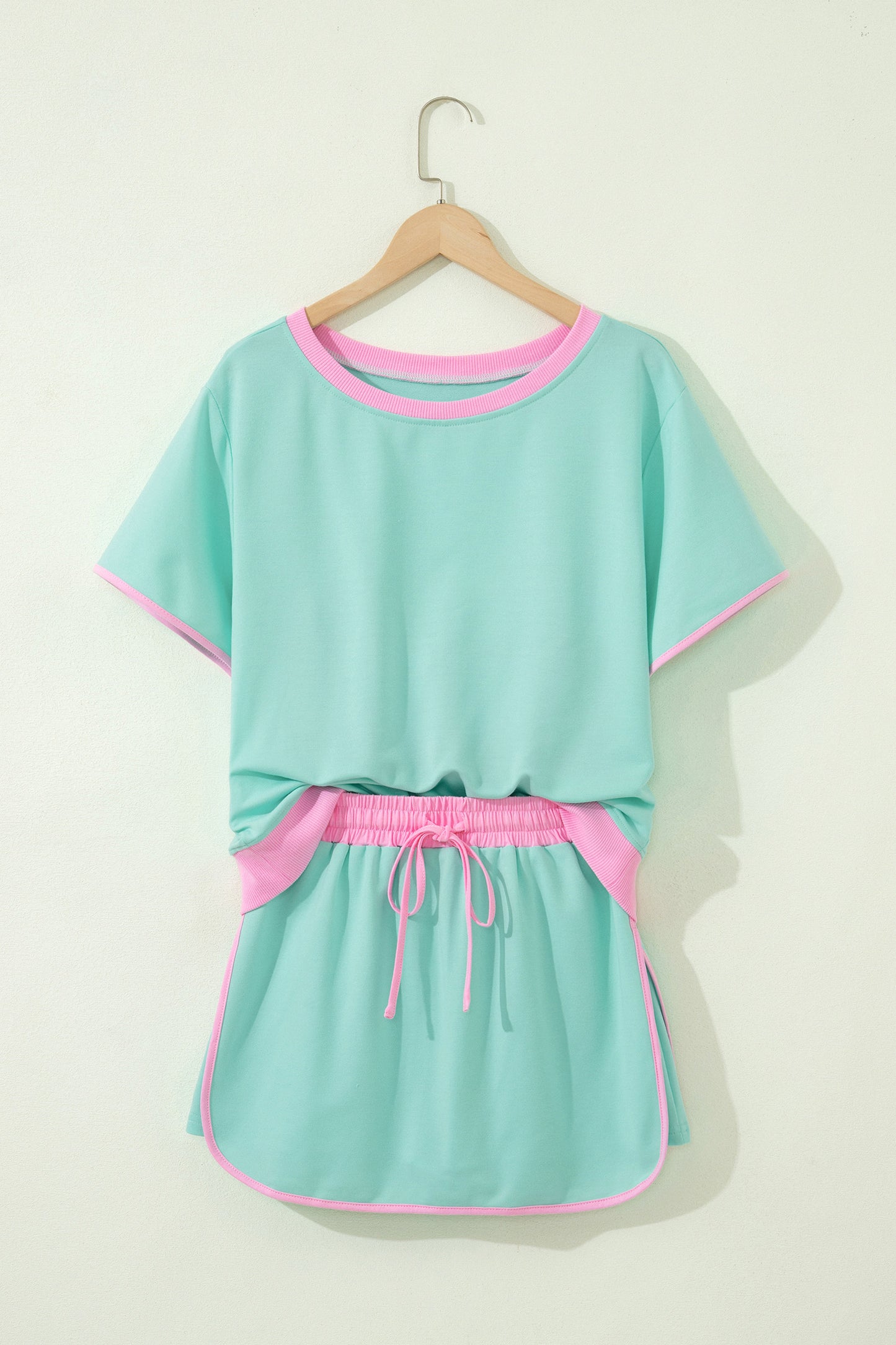 Colorblock Drop Shoulder T-Shirt & Skort Set