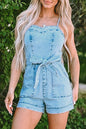 Denim Spaghetti Straps Belted Romper