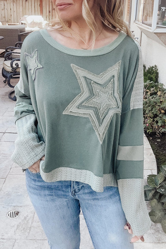 Star Patchwork Long Sleeve T-Shirt Plus Size