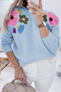 Floral Knit Ribbed Trim Sweater