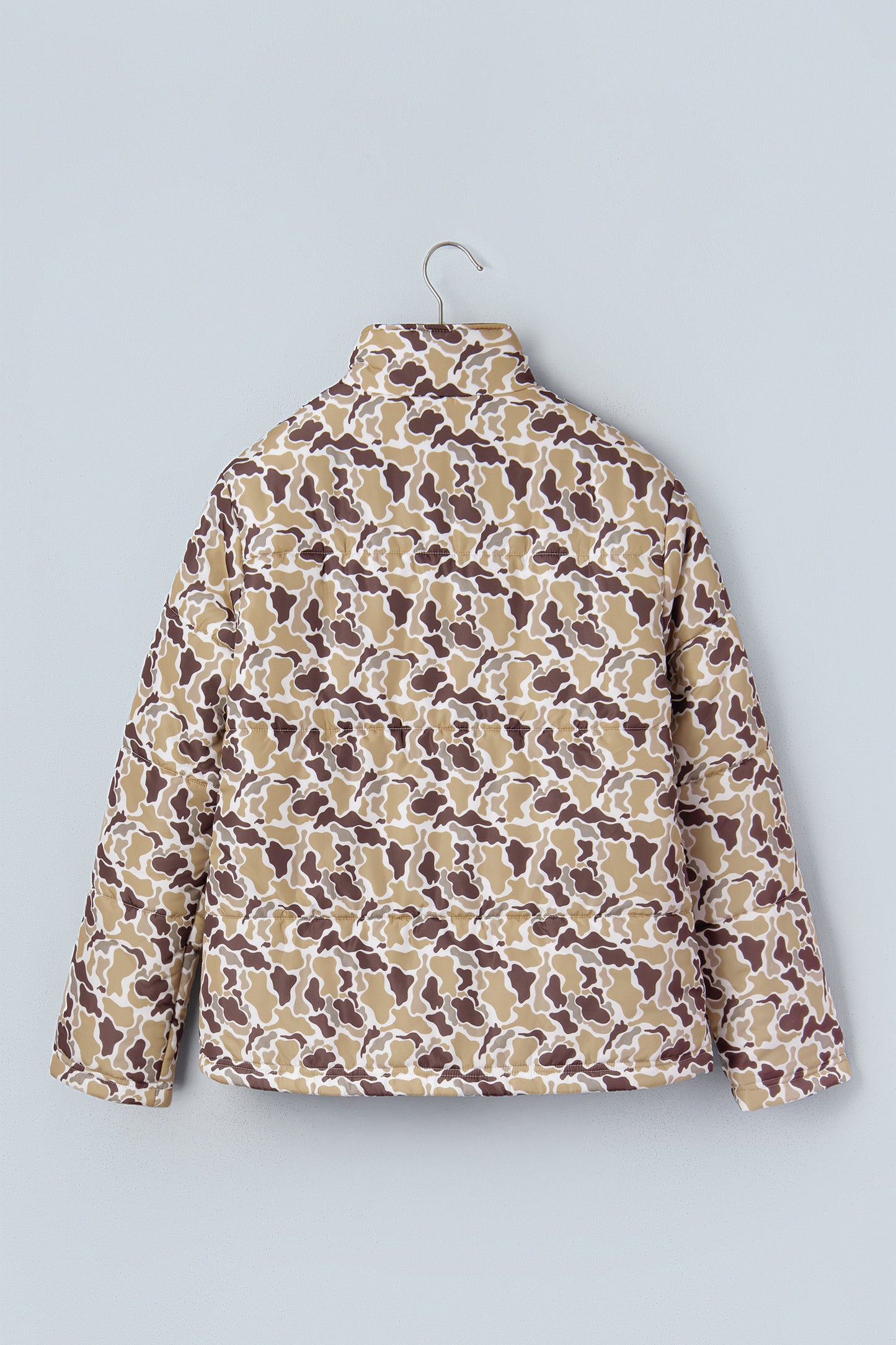 Camo Quilted Button Collar Long Sleeve Puffer Coat