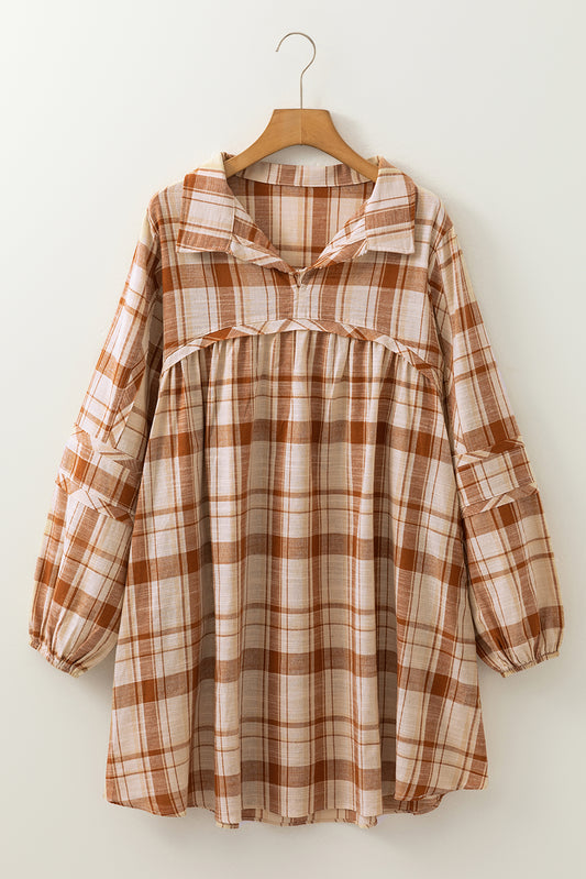 Plaid Side Pocket Frilled Babydoll Mini Dress