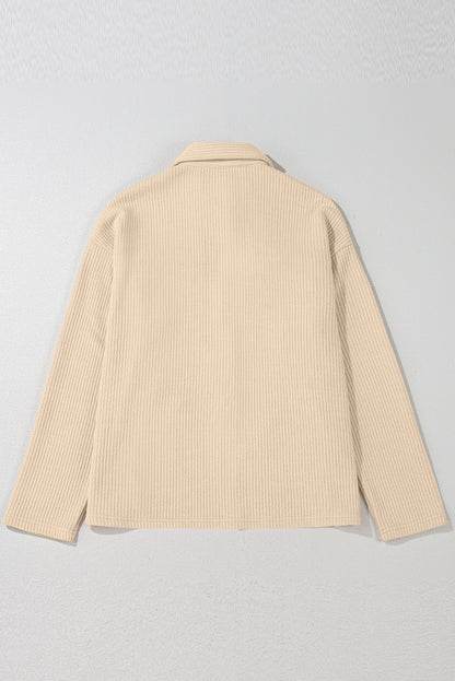 Solid Corduroy Button-Up Long Sleeve Jacket