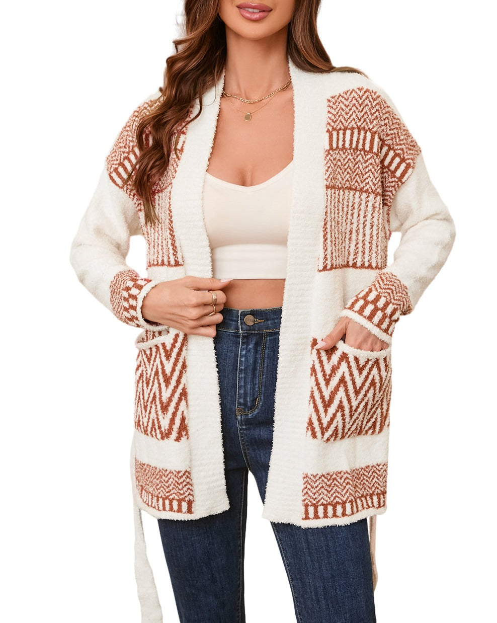 Western Aztec Belted Cardigan w/Pockets