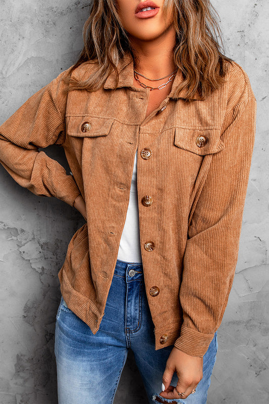 Corduroy Long Sleeve Buttoned Jacket