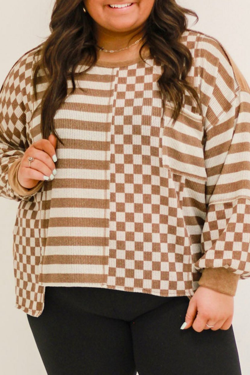 Plus Size Stripe Checker Casual  Top