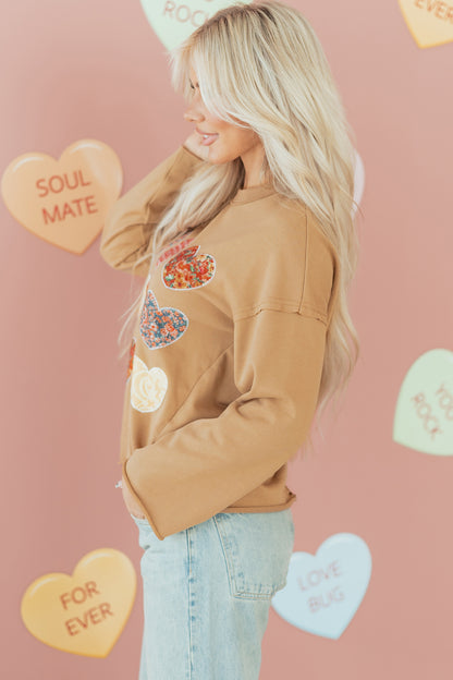Valentine Heart Patchwork Reverse Seam Sweatshirt