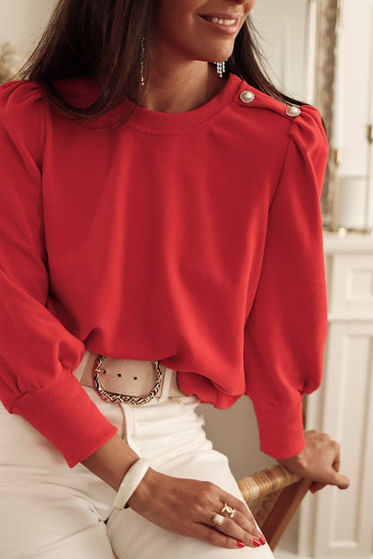 Button Shoulder Long Sleeve Top