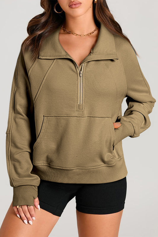 Quarter Zip Kangaroo Pocket Sweatshirt