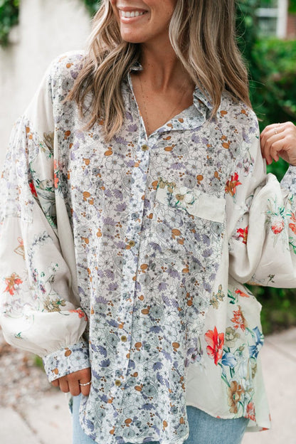 Floral Patchwork Bishop Sleeve Shirt