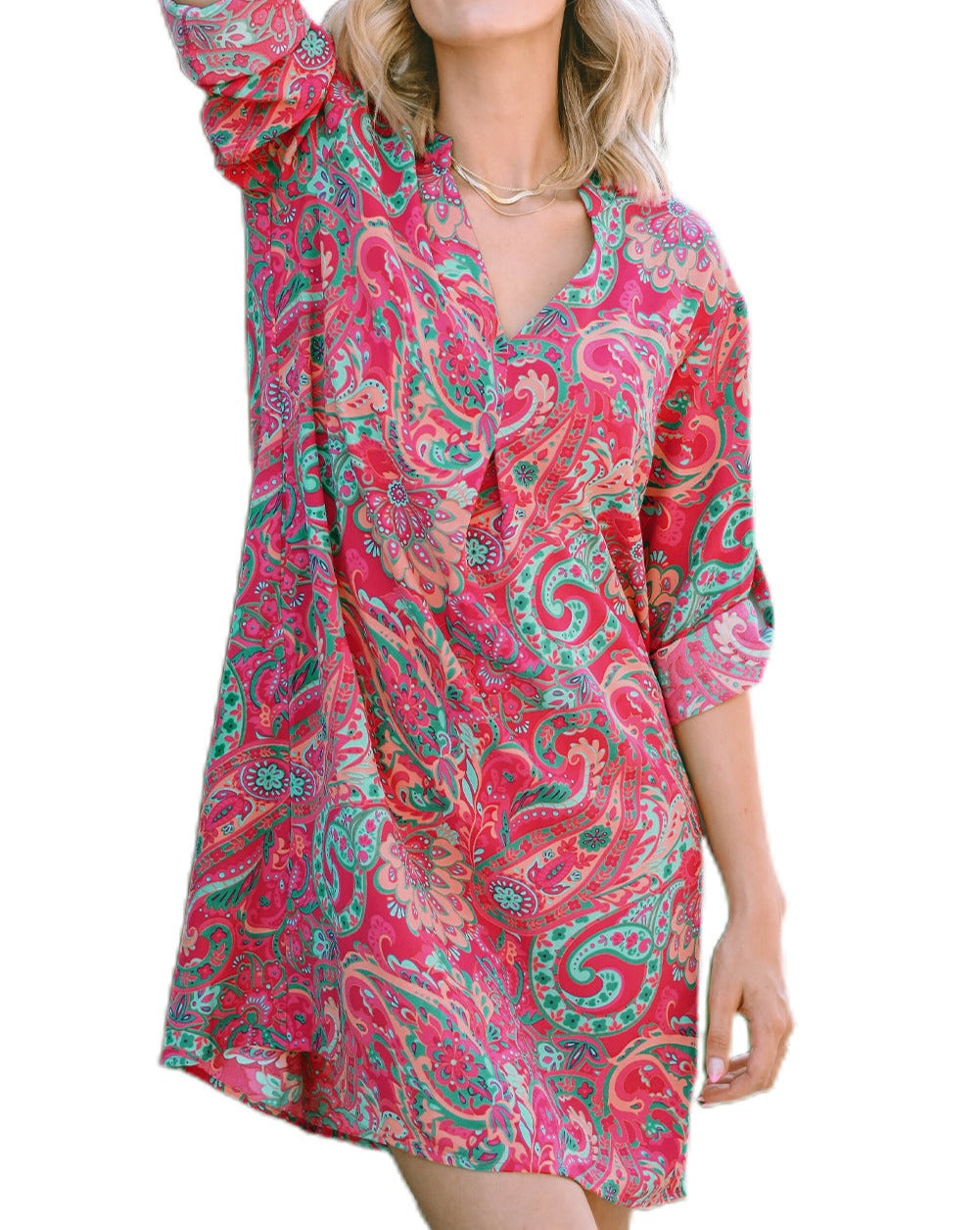 Retro Paisley Tab Sleeve Dress