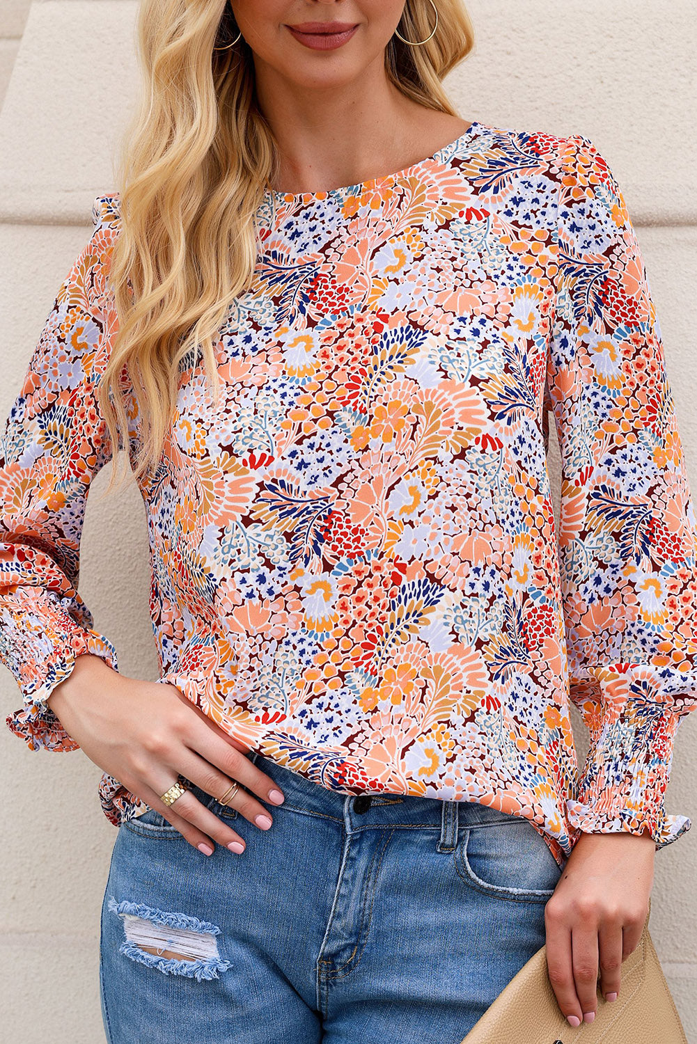 Floral Smocked Long Sleeve Blouse