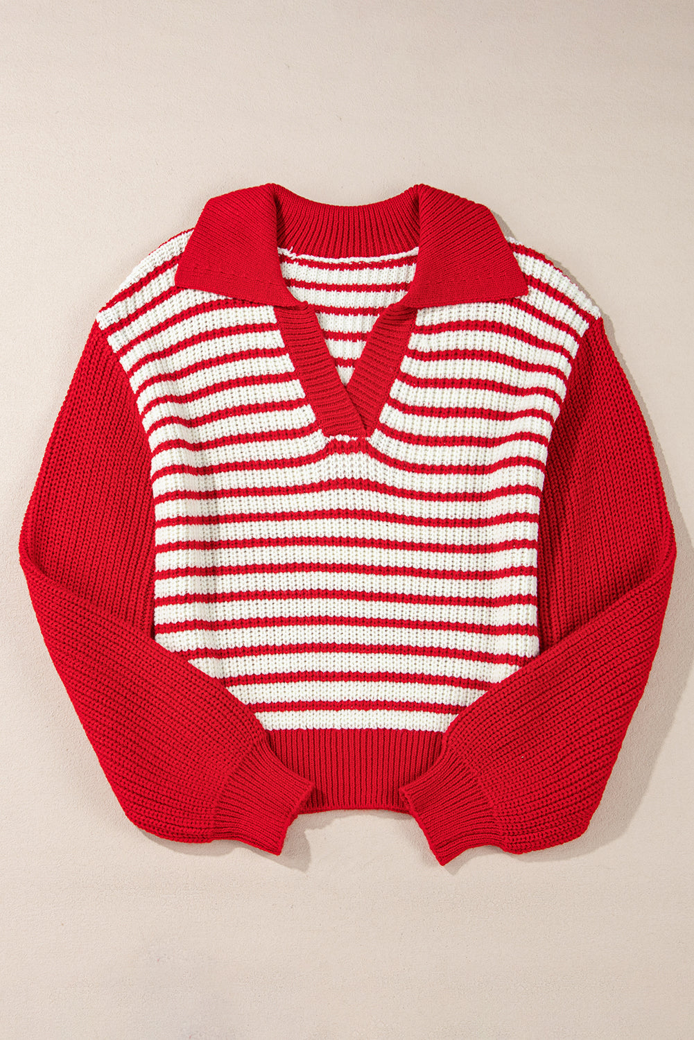 Stripe Colorblock Collared V-Neck Sweater