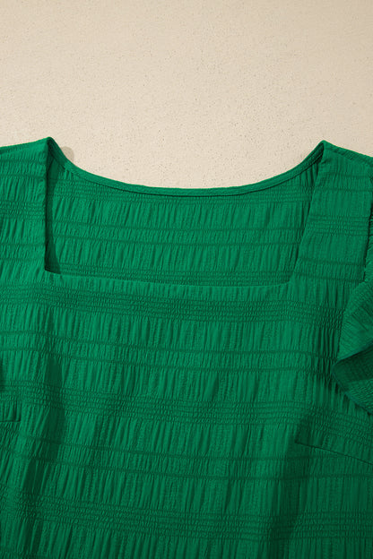 Solid Textured Square Neck Top & Shorts Set