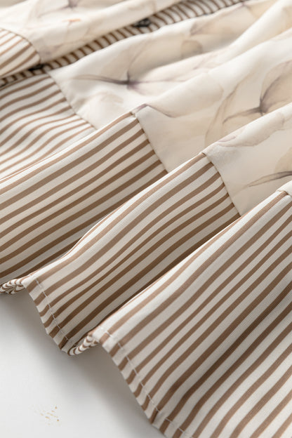 Plus Size Floral Stripe Trim Patchwork Button-Up Dress