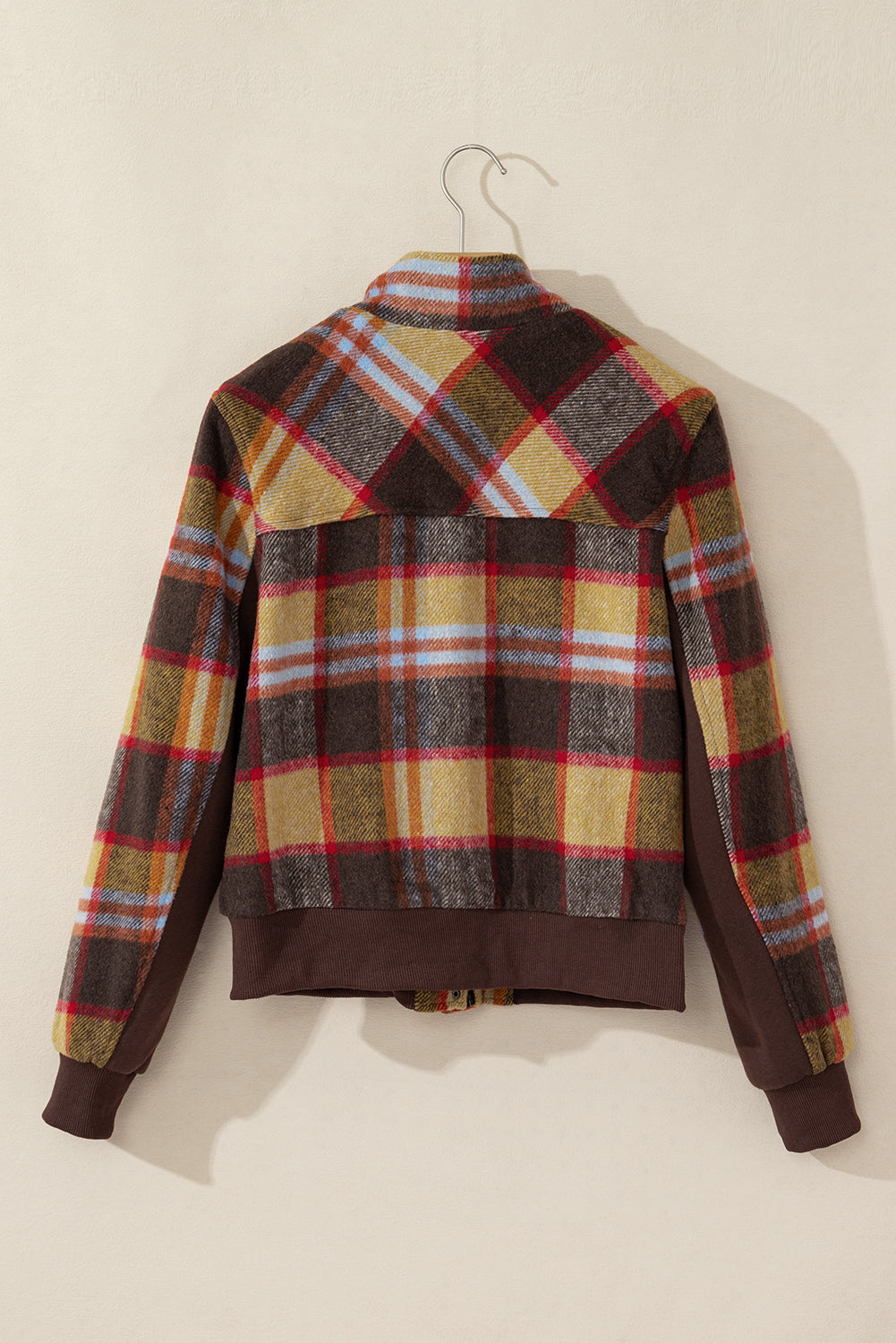 Plaid Button Stand Neck Jacket