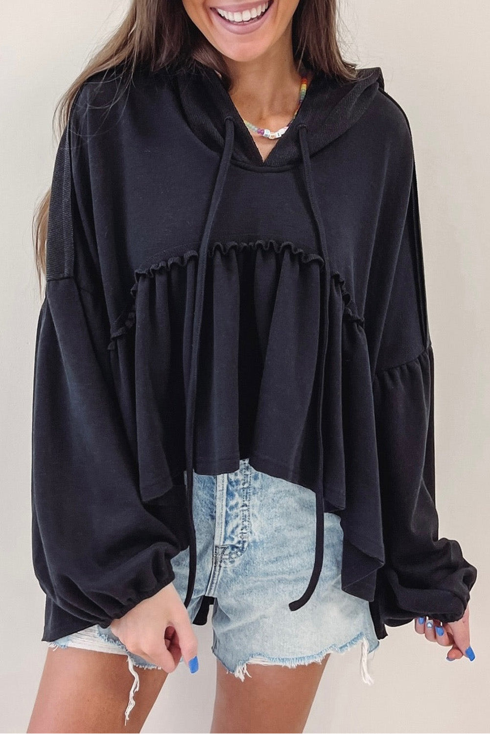 Ruffle Peplum Oversized Hoodie