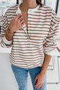 Stripe Ruffle Sleeve Buttoned Top