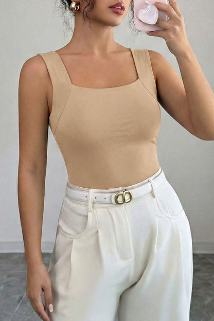 Solid Wide Strap Athleisure Tank Top