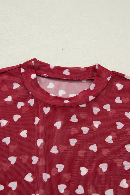 Heart Mesh Short Sleeve Top