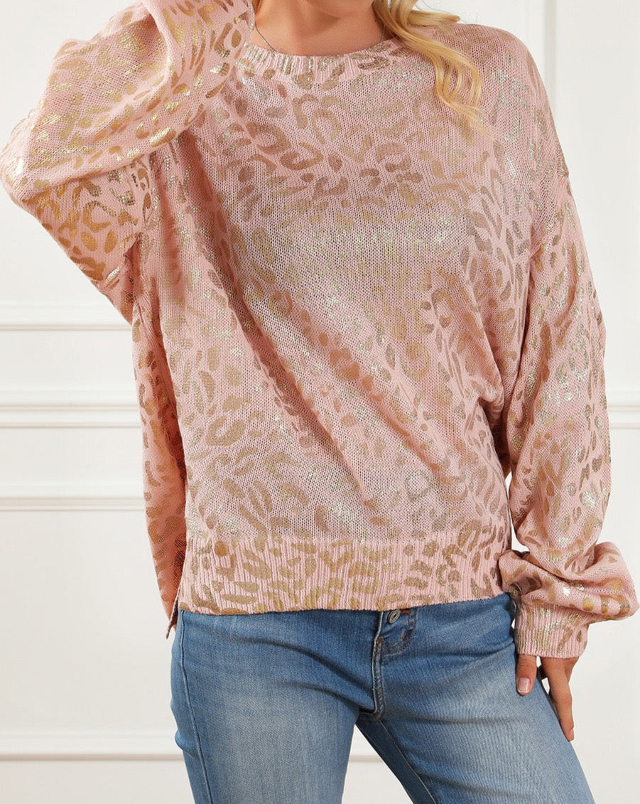 Metallic Leopard Puff Sleeve Sweater