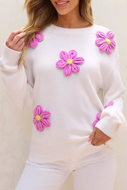 Floral Crochet Chunky Knit Sweater