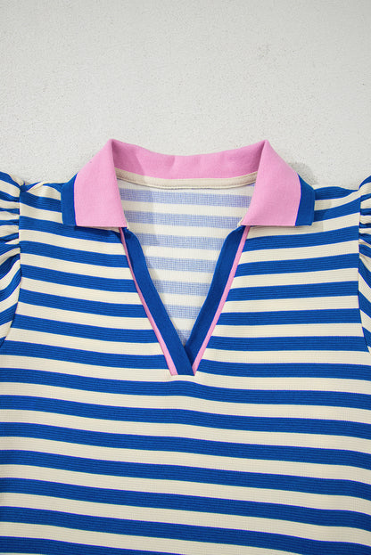 Stripe Flutter Sleeve Contrast Collar Mini Dress