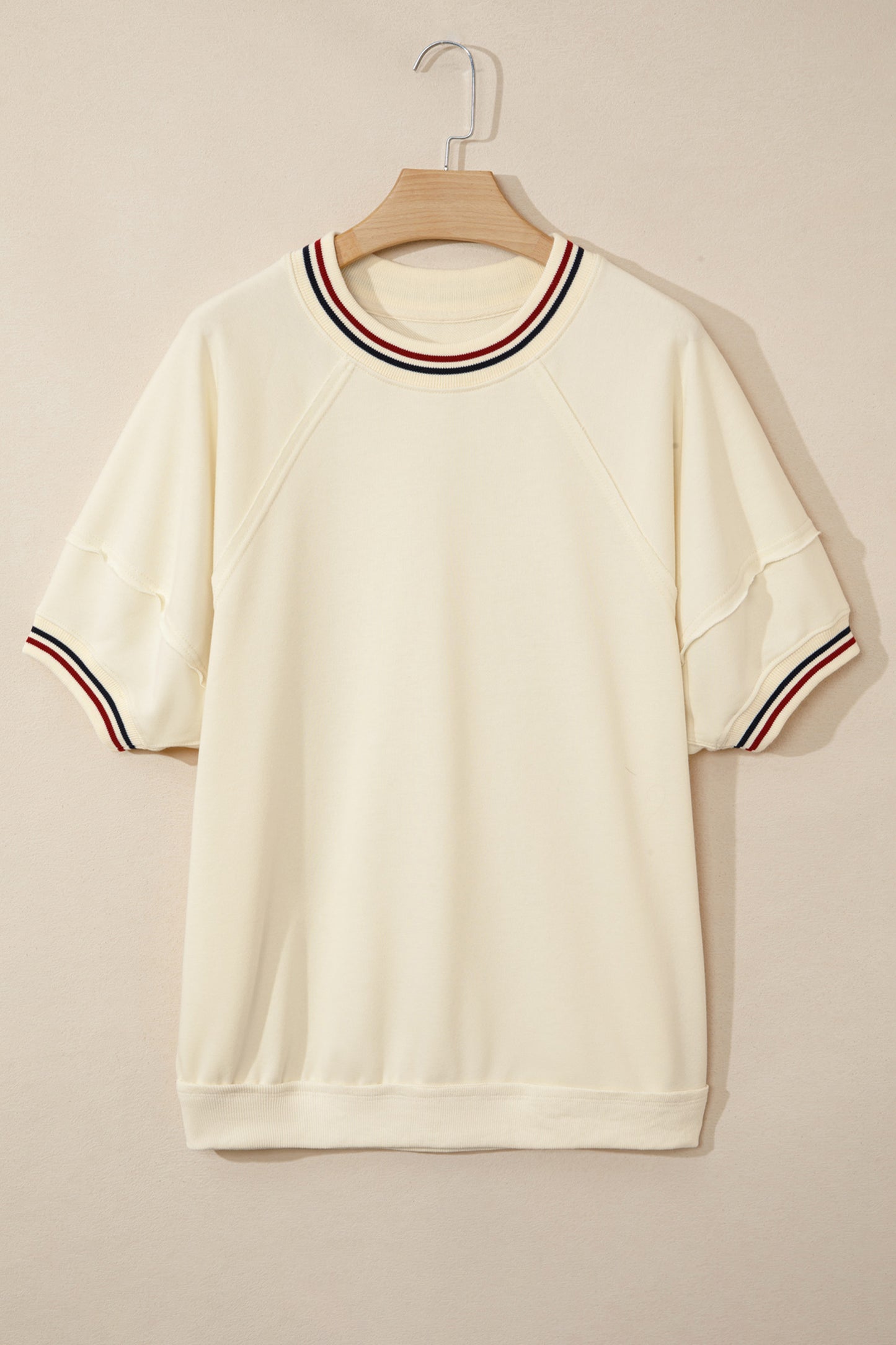 Varsity Stripe Cuffed Short Sleeve Tunic Top