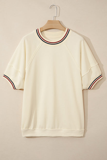 Varsity Stripe Cuffed Short Sleeve Tunic Top