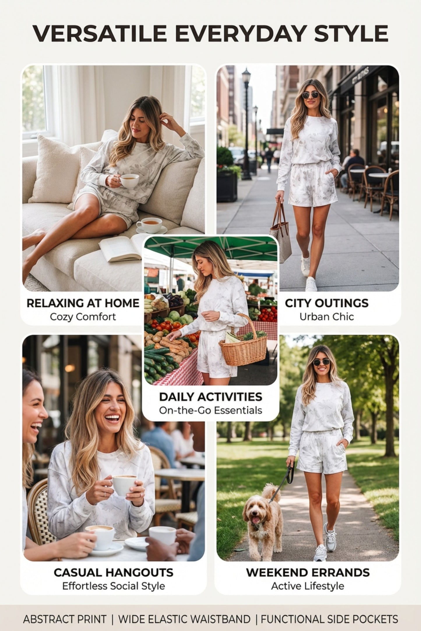 Camo Abstract Top and Elastic Waist Short Set