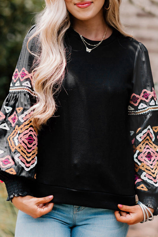 Geometric Long Puff Sleeve Blouse