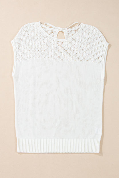 Eyelet Knit Short Sleeve Sweater