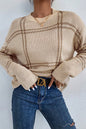 Plaid Drop ShoulderCrewneck Sweater