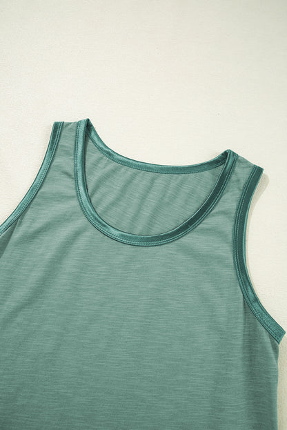 Metallic Contrast Trim Scoop Neck Tank Top
