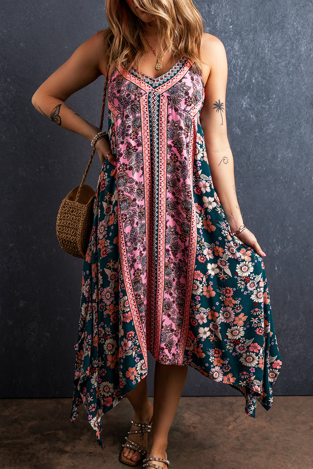 Floral Patchwork Sleeveless Midi Sundress