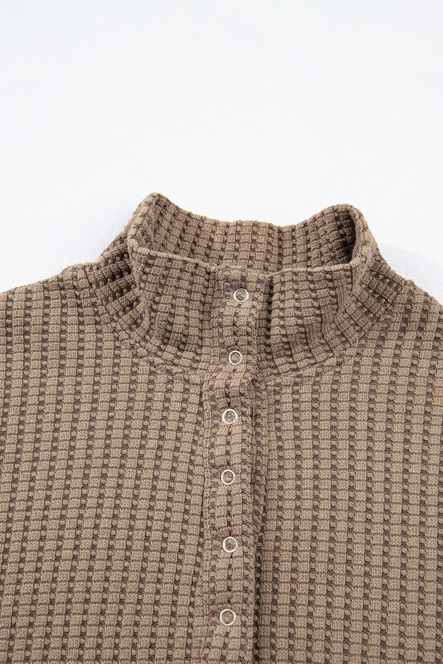 Solid Textured Knit Snap Button Collar Top
