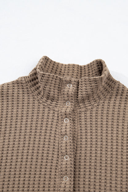 Solid Textured Knit Snap Button Collar Top