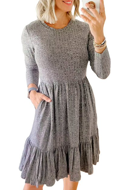 Ribbed Ruffle Midi Dress